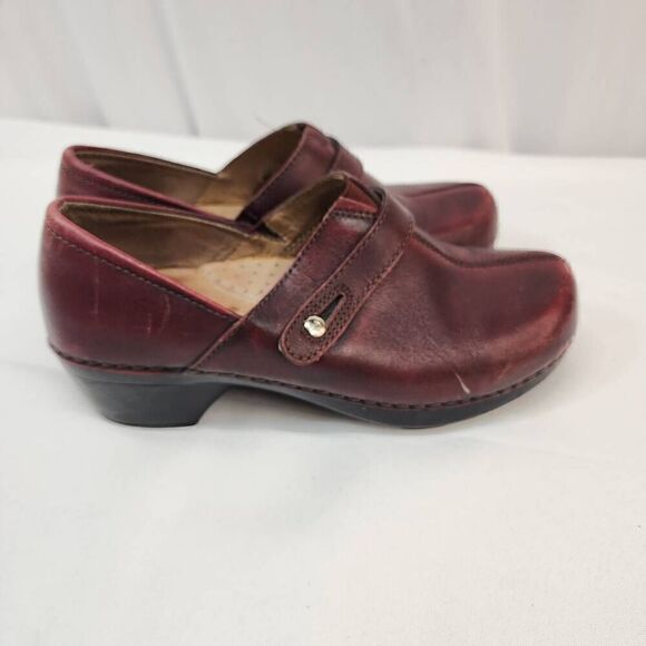 Dansko Womens 37 EU (6.5-7 US) Red Leather Solstice Cordovan Brushoff Clogs O - Picture 4 of 11